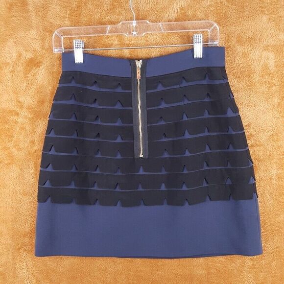 TIBI Womens Skirt Size 4 Navy Black Stripe Mini A-Line Applique High Waisted - Picture 2 of 6